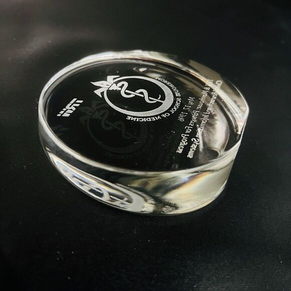 RARE 1996 TRW Morehouse School of Medicine Clear Glass Etched Paperweight